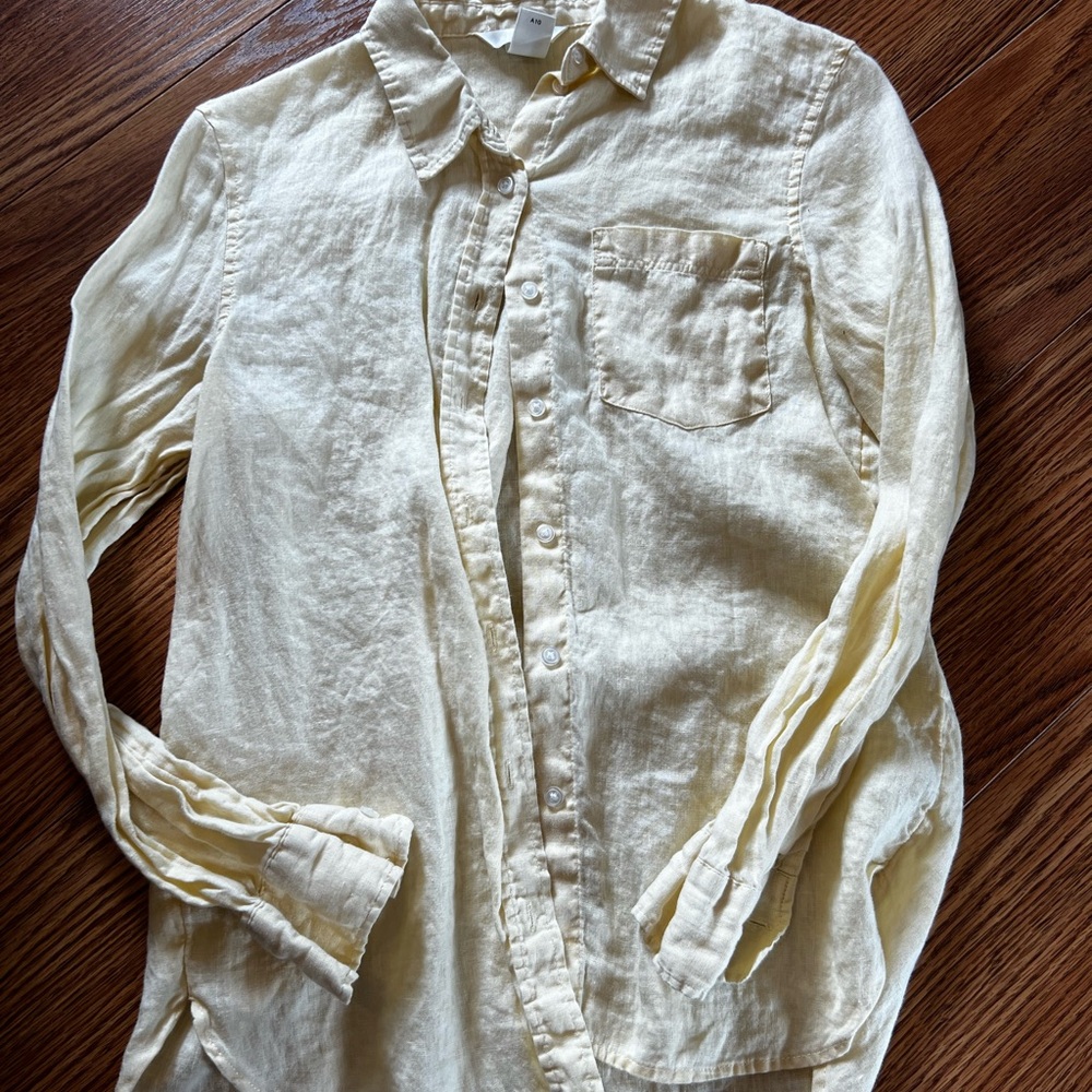 Yellow linen button up